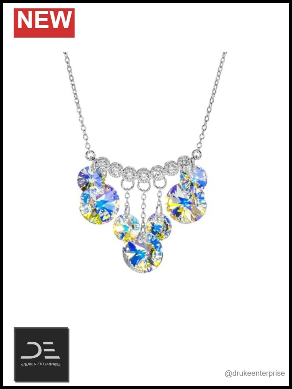 925 Sterling Silver Austrian Crystal Pendant Necklace 18+2 Inch Chain Women